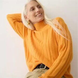 J. CREW Ribbed Mockneck Sweater in Supersoft Yarn Tangerine Orange - Size XL